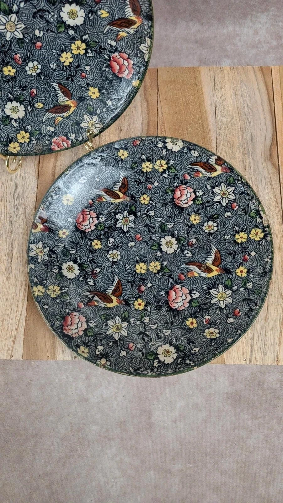 Lote de 2 pratos antigos Delton Ware motivo pássaros e flores – photo 2